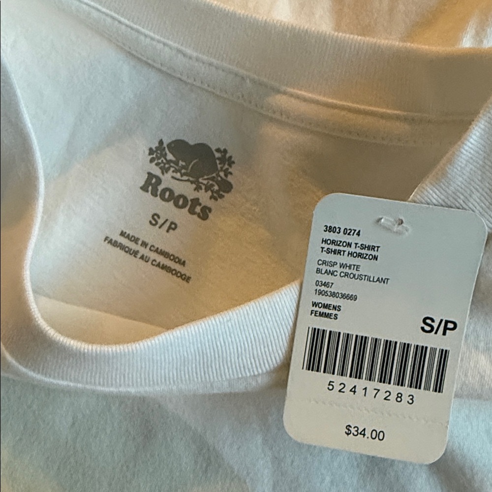Roots Quality Ladies T-Shirt Size Sm. NWT Crisp White Sunset Horizon T-shirt - Picture 9 of 9